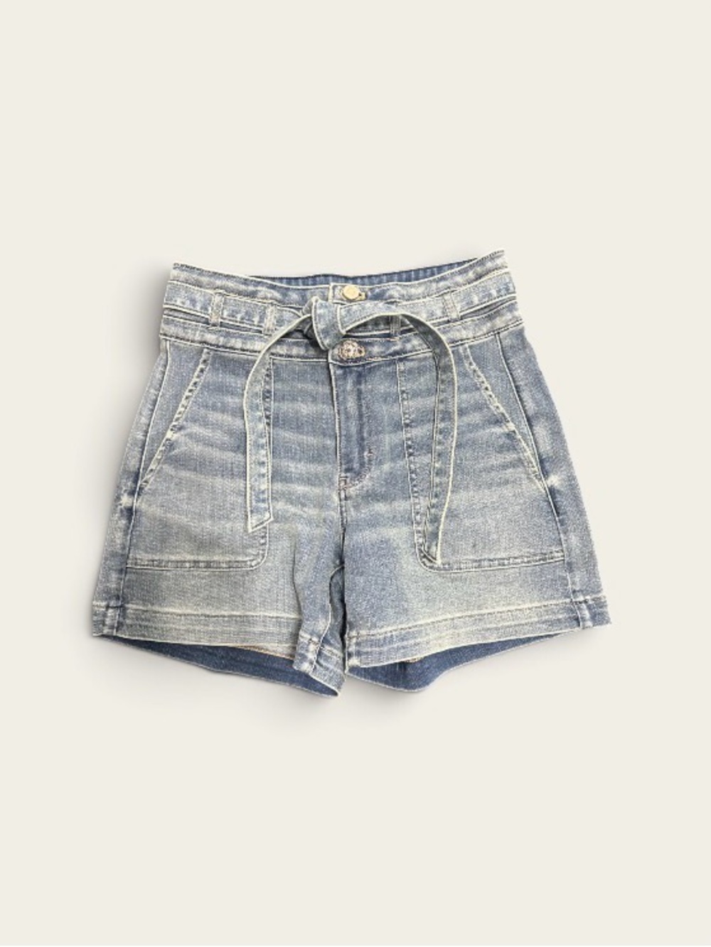 White House Black Market Light Blue High-Waist Tie-Belt Denim Shorts